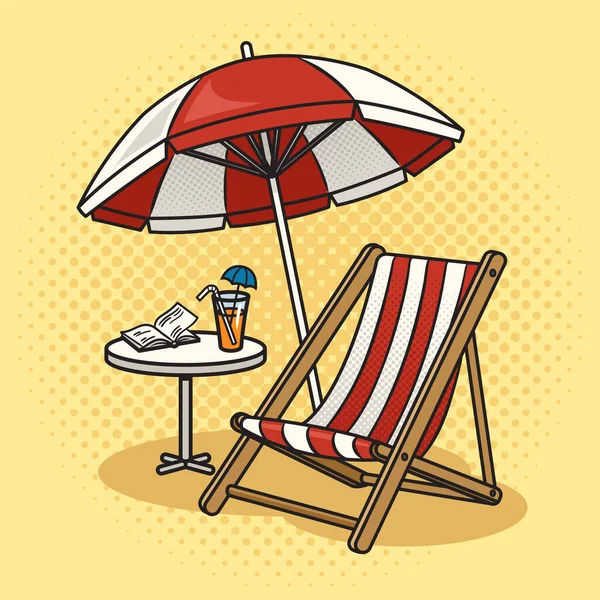 Пляжный Зонтик Шезлонга Векторная Иллюстрация Поп Арта Имитация Стиля Комиксов — стоковый вектор