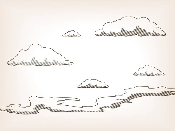 Ουρανός Σύννεφα Σκίτσο Καφέ Στυλ Διανυσματική Απεικόνιση Απομίμηση Χάραξης Παλιών — Διανυσματικό Αρχείο