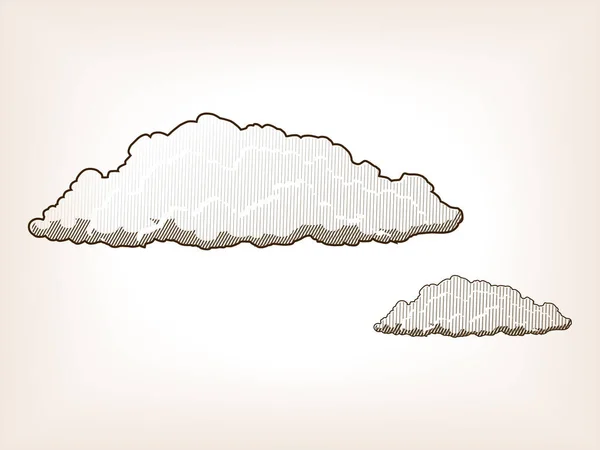 Lucht Met Wolken Schets Bruine Stijl Vector Illustratie Oude Handgetekende — Stockvector