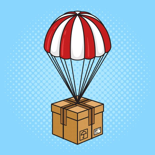 Parcel Delivery Parachute Pinup Pop Art Retro Vector Illustration Comic — Stock Vector