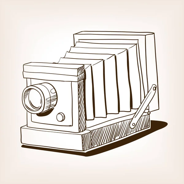 Foto Antiga Retro Câmera Esboço Marrom Estilo Vetor Ilustração Mão —  Vetores de Stock