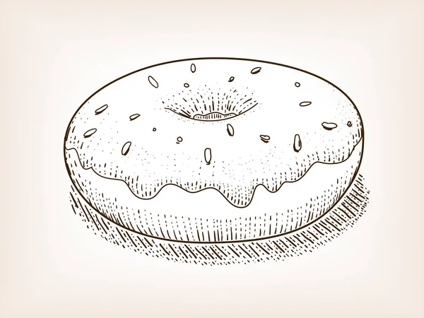 Пончик Пончик Сладкий Десерт Эскиз Коричневый Стиль Векторной Иллюстрации Имитация — стоковый вектор
