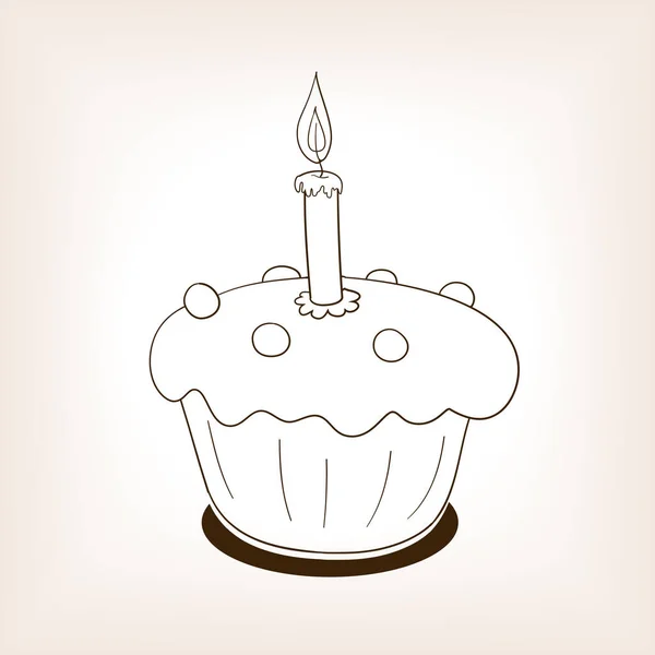 Cupcake Con Disegno Candela Stile Marrone Illustrazione Vettoriale Vecchia Mano — Vettoriale Stock