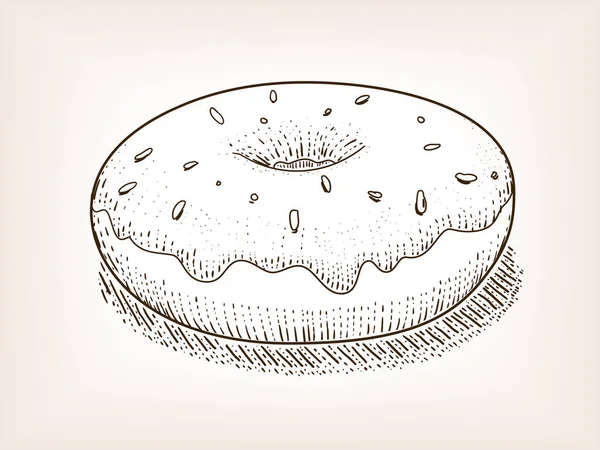 Donut Doughnut Sweet Dessert Sketch Brown Style Raster Illustration Old — Stock Photo, Image