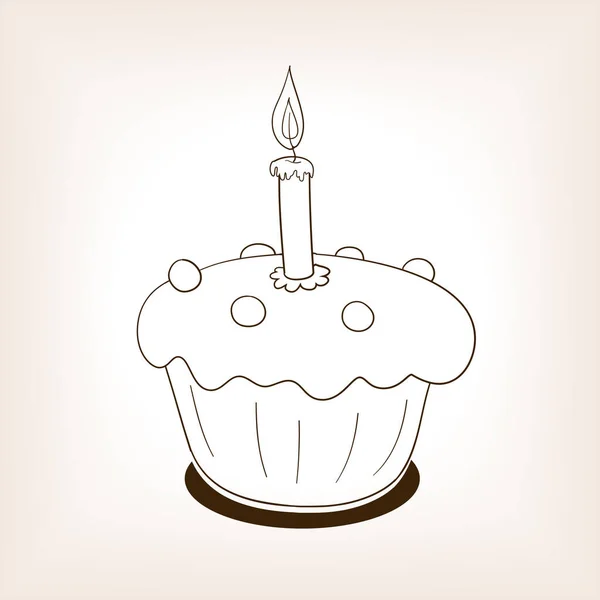 Cupcake Con Disegno Candela Stile Marrone Raster Illustrazione Vecchia Mano — Foto Stock