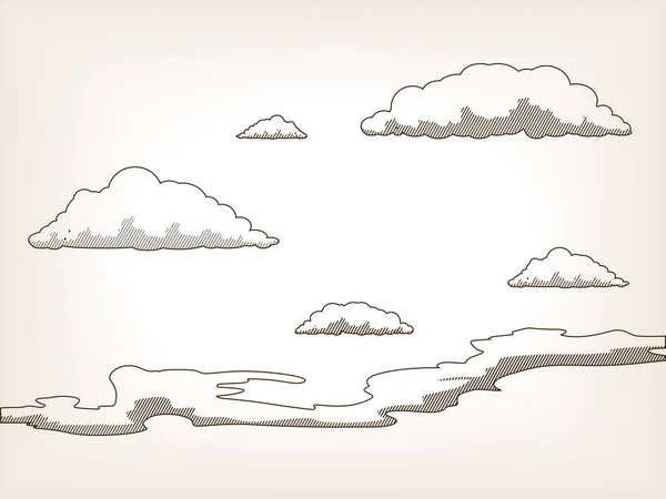 Cielo Con Nuvole Schizzo Stile Marrone Raster Illustrazione Vecchia Mano — Foto Stock