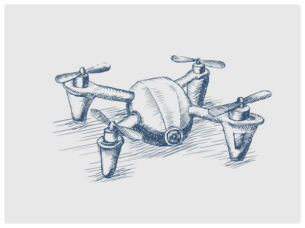 Esquisse Drone Quadrocopter Illustration Raster Style Bleu Obsolète Ancienne Gravure — Photo