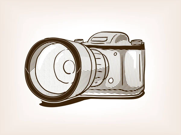 Big Lens Old Photo Camera Sketch Brown Style Raster Illustration — Stock Photo, Image