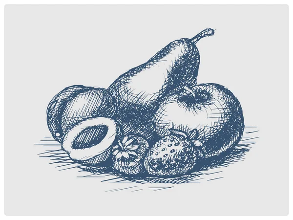 Frutas Esboço Obsoleto Ilustração Raster Estilo Azul Velha Mão Desenhada — Fotografia de Stock