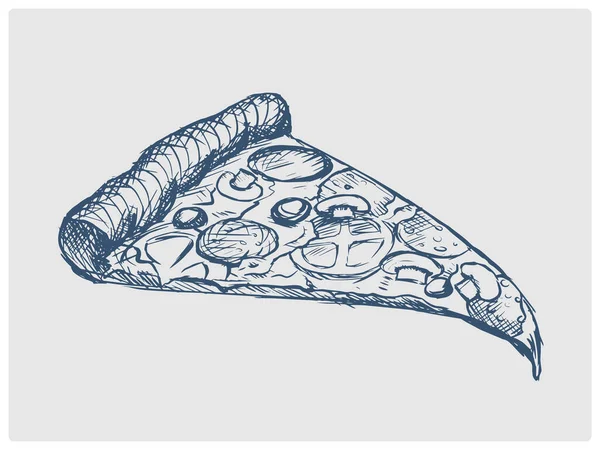 Pizza Φέτα Σκίτσο Παρωχημένο Μπλε Στυλ Διανυσματική Εικόνα Παλιά Ζωγραφισμένα — Διανυσματικό Αρχείο