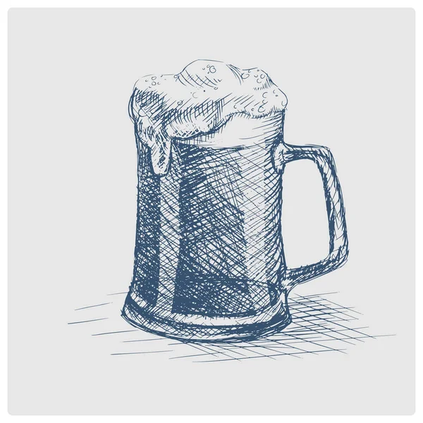 Coupe Verre Bière Avec Croquis Mousse Illustration Vectorielle Style Bleu — Image vectorielle