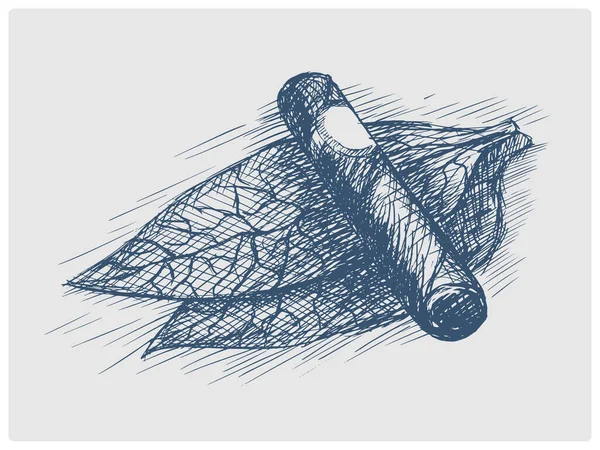 Tabaksbladeren Sigaar Schets Verouderde Blauwe Stijl Vector Illustratie Oude Met — Stockvector