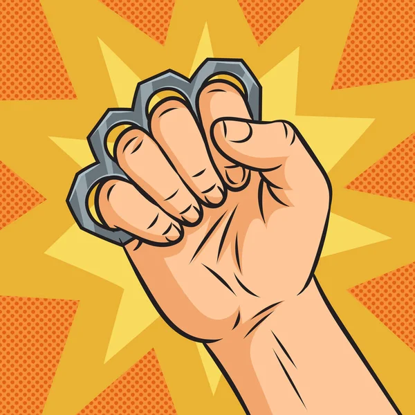 Hand Brass Knuckles Pinup Pop Art Retro Raster Illustration Comic — Stock Photo, Image