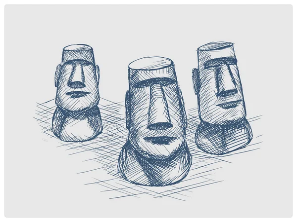 Moai Pedra Figura Humana Páscoa Ilha Estátua Esboço Obsoleto Azul — Fotografia de Stock