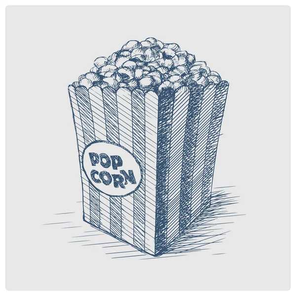 Popcorn Skizze Obsolet Blauen Stil Raster Illustration Altes Handgezeichnetes Azurgravur — Stockfoto