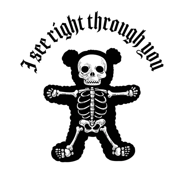 Vejo Através Você Shirt Design Teddy Urso Esqueleto Linha Arte — Vetor de Stock