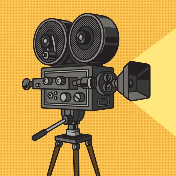 Eski Sinema Kamerası Pop Sanat Retro Vektör Illüstrasyonunu Resmetmiş Çizgi — Stok Vektör