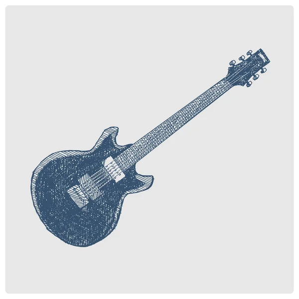 Electric Guitar Sketch Obsolete Blue Style Vector Illustration Old Hand — Stock Vector