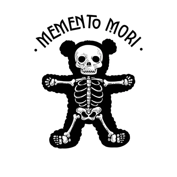 Memento Mori Shirt Ontwerp Teddy Beer Skelet Lijn Kunst Schets — Stockfoto