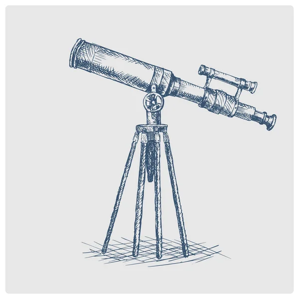 Desenho Telescópio Antigo Obsoleto Ilustração Raster Estilo Azul Velha Mão — Fotografia de Stock