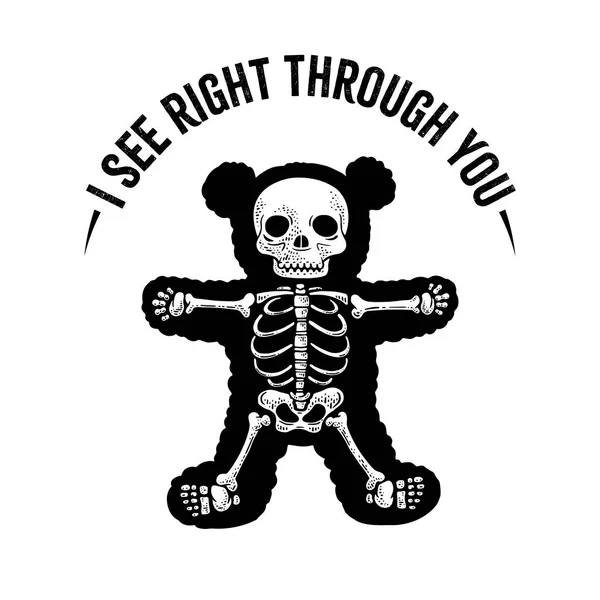 Vejo Através Você Shirt Design Teddy Urso Esqueleto Linha Arte — Fotografia de Stock
