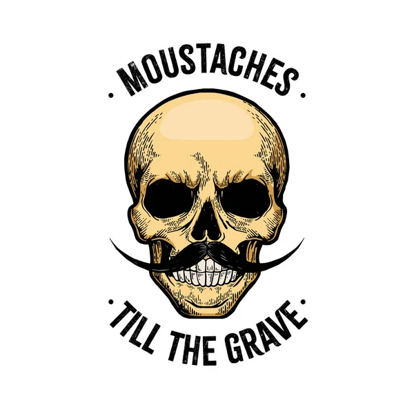 stock image Human skull with moustaches till grave t-shirt design sketch engraving raster illustration. T-shirt apparel print design. Scratch board style imitation. Black and white hand drawn image.