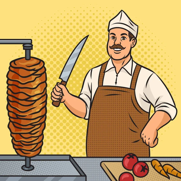 Fast Food Ulice Šéfkuchař Kebab Taco Burrito Pop Art Retro — Stock fotografie