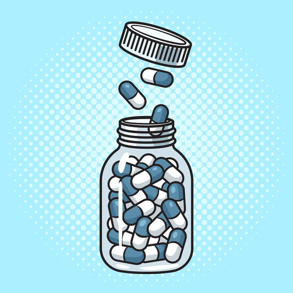 Burk Flaska Med Läkemedel Piller Antidepressiva Smärtstillande Pinup Popkonst Retro — Stock vektor