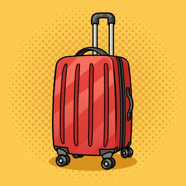 轮式旅行行李箱与车轮行李卷起流行艺术复古栅格插图 漫画书风格模仿 — 图库照片
