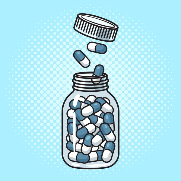 Bottiglia Vaso Pillole Antidepressivo Antidolorifico Pinup Pop Art Retro Raster — Foto Stock