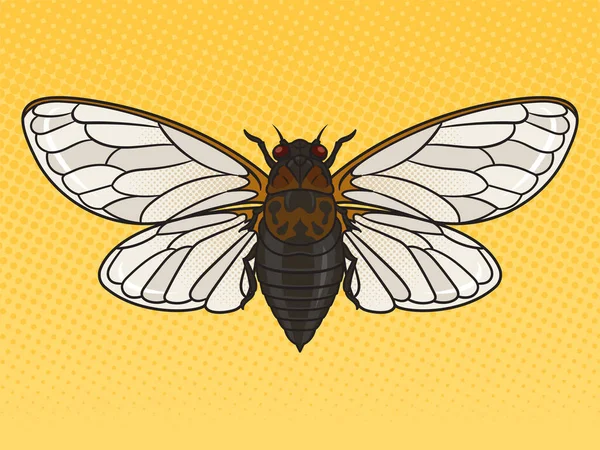 Cicadidae Cicada 곤충들은 Pop Art Retro Vector 삽화를 들었다 만화책의 — 스톡 벡터