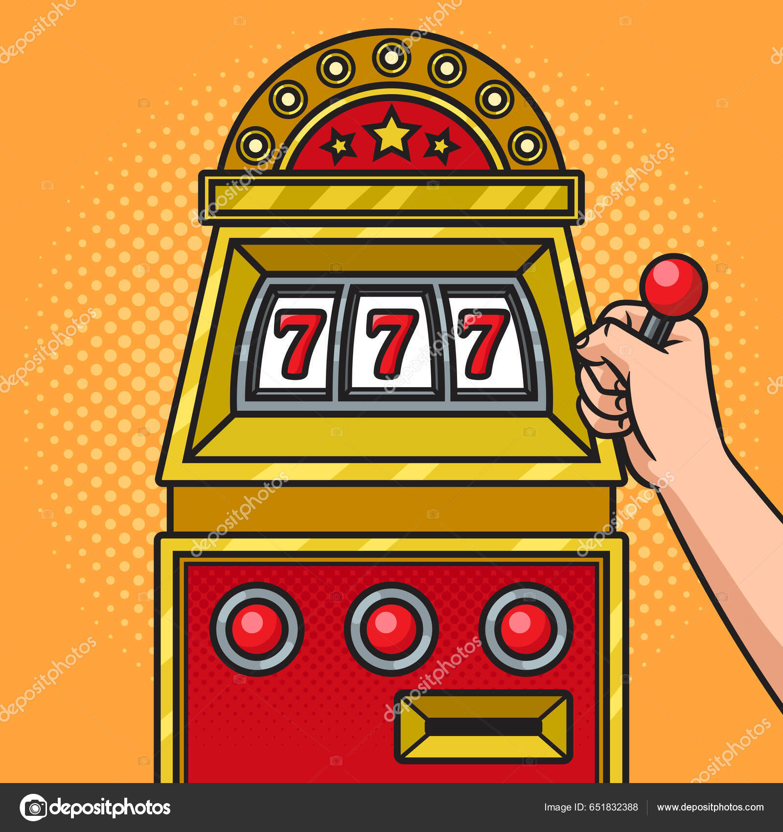 老虎机赢得弹出流行艺术复古矢量插图男人在玩老虎机漫画书风格模仿图库矢量图©AlexanderPokusay 651832388