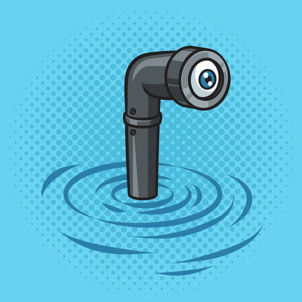 Tengeralattjáró Periszkóp Felett Víz Pinup Pop Art Retro Vektor Illusztráció — Stock Vector