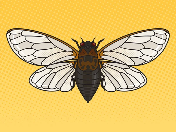 Cicadidae cicada insect animal pinup pop art retro raster illustration. Comic book style imitation.
