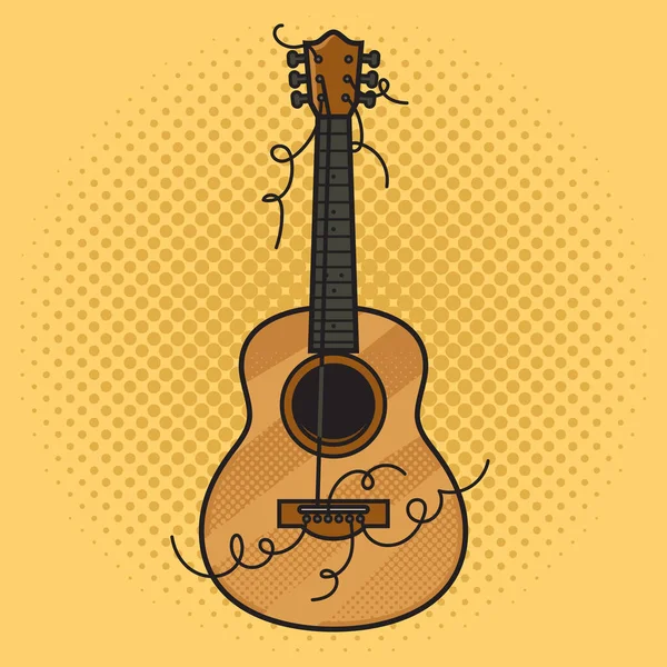 吉他用撕裂的弦夹住了流行艺术的复古矢量插图 漫画书风格模仿 — 图库矢量图片