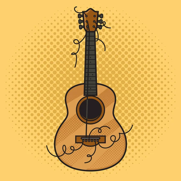吉他用撕裂的弦夹住了流行艺术的复古栅格插图 漫画书风格模仿 — 图库照片