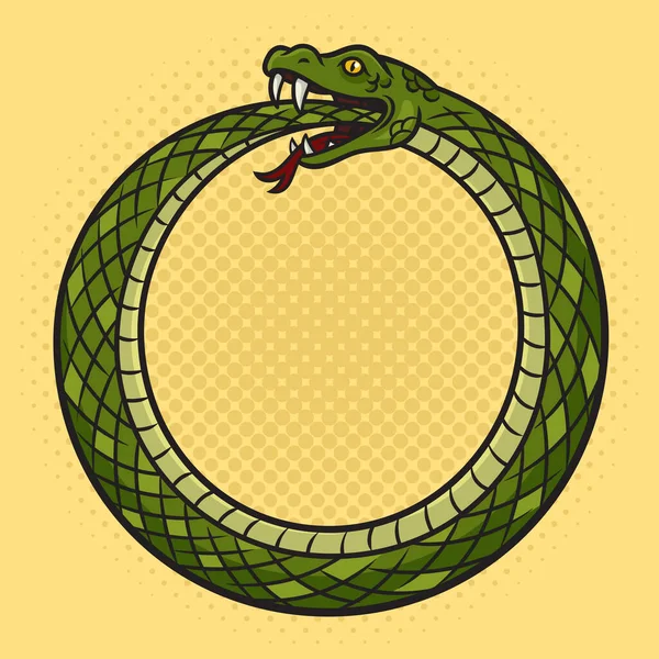 Snake bites itself pinup pop art retro raster illustration. Comic book style imitation