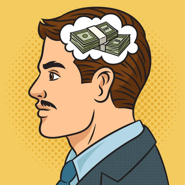 Homem Pensando Dinheiro Pinup Pop Arte Retro Vetor Ilustração Imitação —  Vetores de Stock
