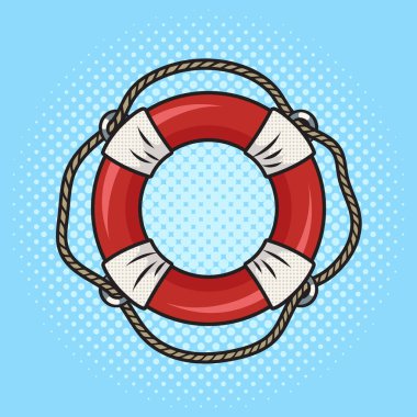 Yaşam şamandırası pop sanat retro vektör illüstrasyonunu yükle. Çizgi roman tarzı taklit.