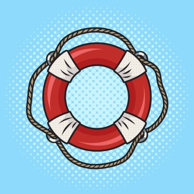 Hayat şamandırası pop sanat retro-raster illüstrasyonunu süslüyor. Çizgi roman tarzı taklit.