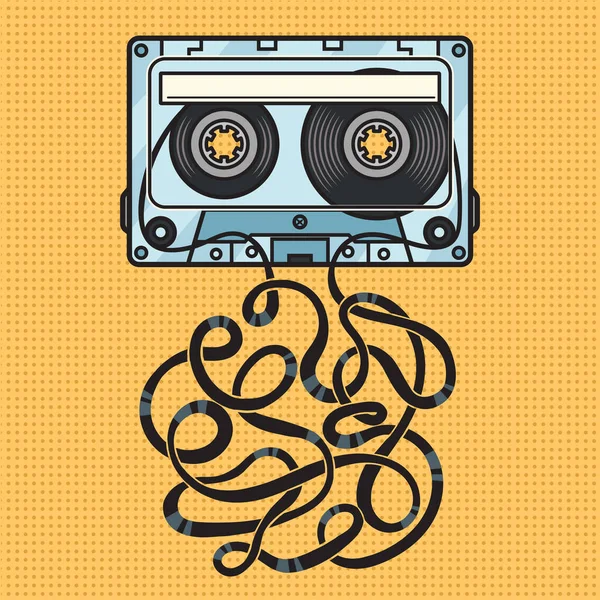 Cassette Tape Met Verstrengelde Gescheurde Tape Pin Pop Art Retro — Stockvector