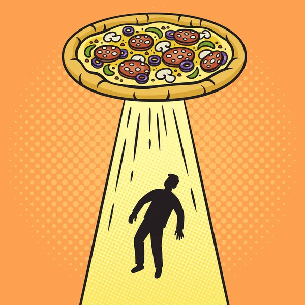 Pizza Entführt Menschliche Pinup Pop Art Retro Vektorillustration Nachahmung Comic — Stockvektor