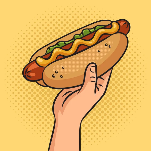 Hot Dog Hand Pinup Pop Art Retro Vector Ilustración Imitación — Vector de stock
