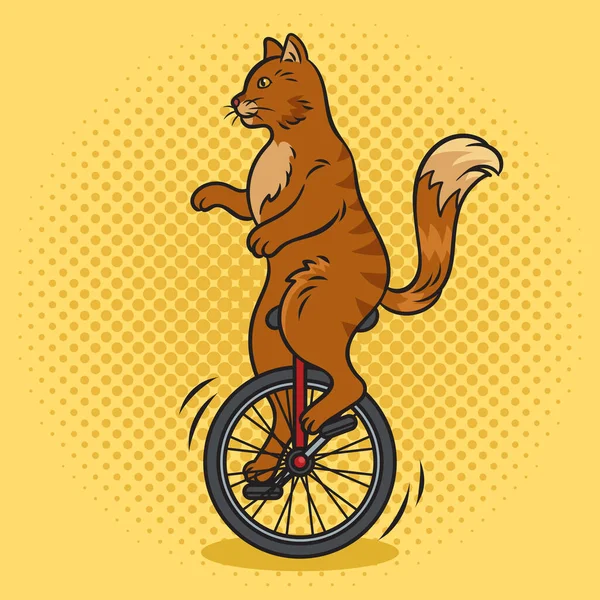 Unicycle Desenho Animado Circo Gato Pinup Pop Arte Retro Vetor — Vetor de Stock