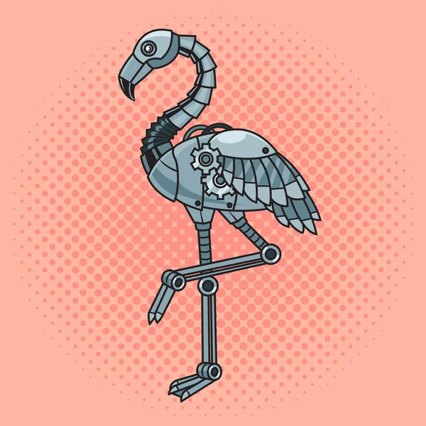 メカニカルフラミンゴ鳥ロボットのピンナップポップアートレトロラスターイラスト 漫画風模倣 — ストック写真