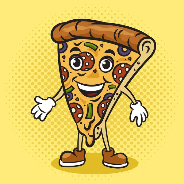 Cartoon Pizza Plak Karakter Pin Pop Kunst Retro Vector Illustratie — Stockvector
