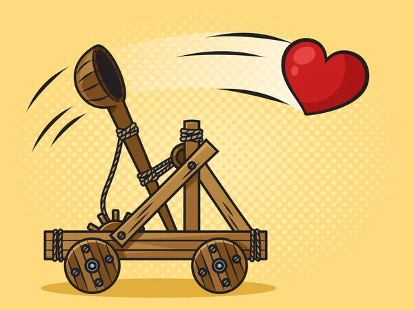 Catapult Launches Love Catapult Fire Heart Symbol Pinup Pop Art — 스톡 벡터
