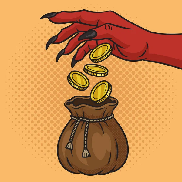 Usury Moneylender Рука Диявола Дає Гроші Піппінг Поп Арт Ретро — стоковий вектор