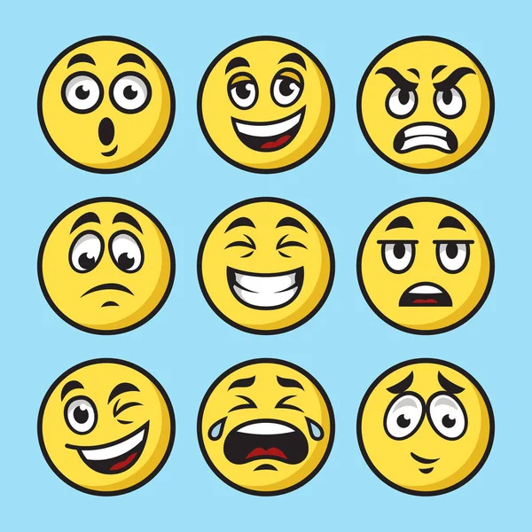 Emoticon Emoji Set Pinup Pop Art Retro Vector Illustration Comic — Stock Vector