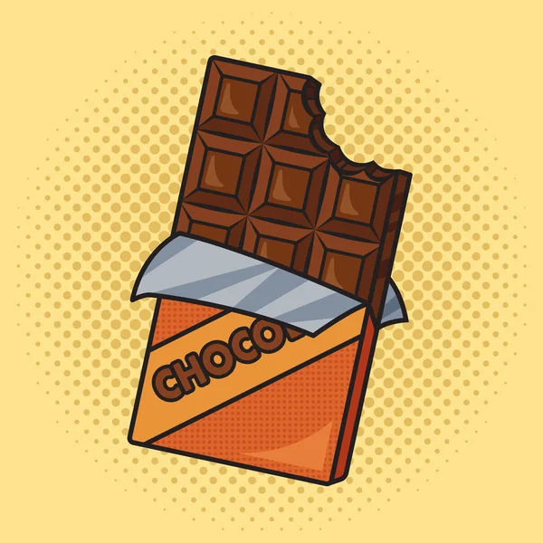 Biten Choklad Bar Pop Konst Retro Vektor Illustration Serietidningsimitation — Stock vektor